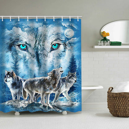 1/4 Wolf eyed wolf shower Curtains, Toilet Seat Decoration, Shower Curtain with Carpet and Toilet Lid, 12 70.8x70.8 inch Hooks