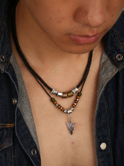 Collana Uomo Artificial Leather Rope Beaded Necklace Men Collier Homme Arrow Pendant Necklace For Men Jewelry Collar Hombre