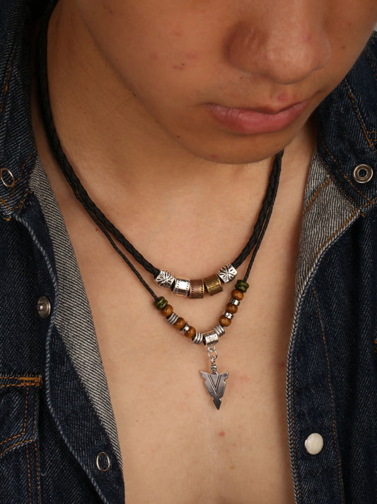 Collana Uomo Artificial Leather Rope Beaded Necklace Men Collier Homme Arrow Pendant Necklace For Men Jewelry Collar Hombre
