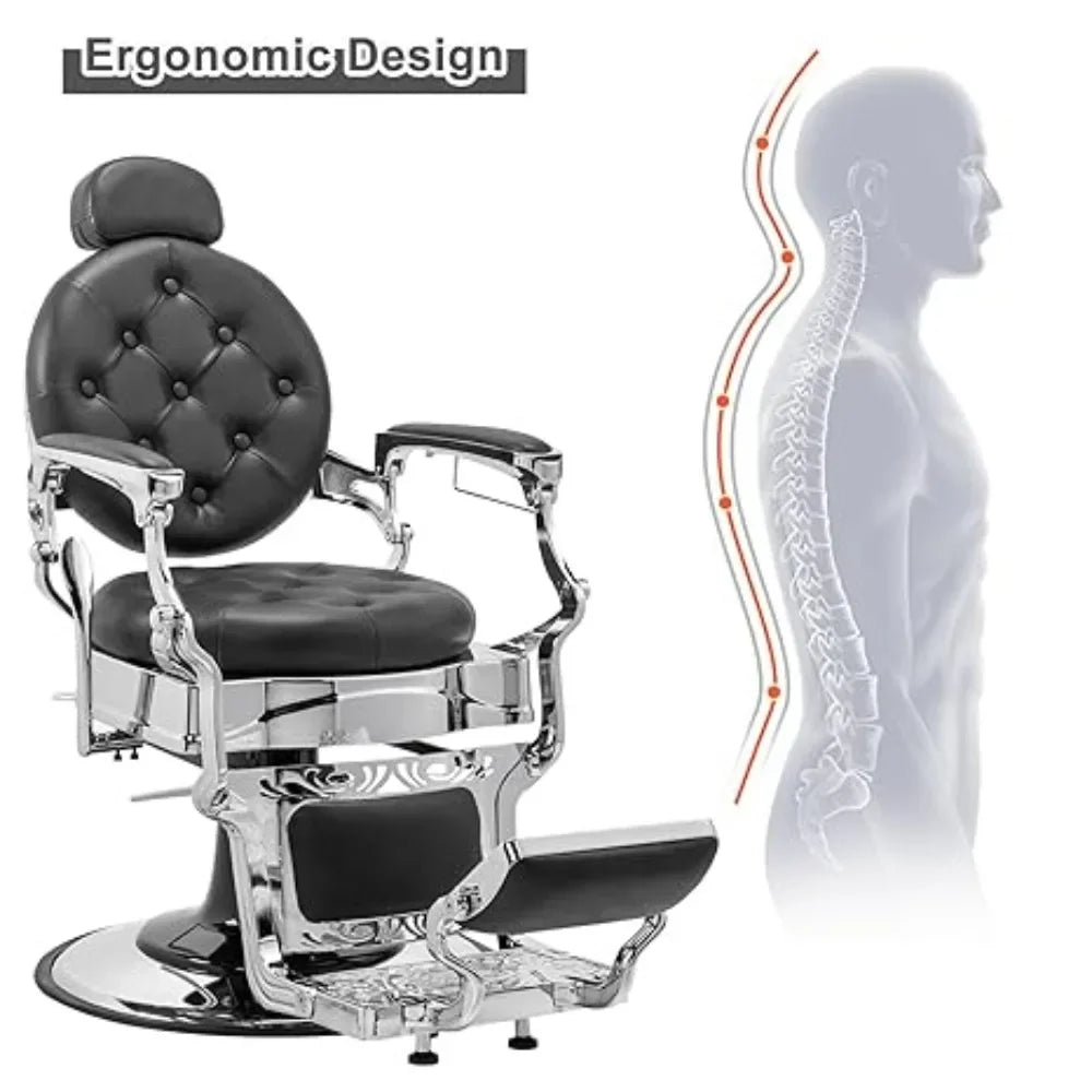 700lbs Heavy Duty Vintage Recline Barber Chair – Hydraulic, 360° Rotatable with Headrest for Professional Salons,Customized