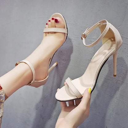 New Sexy Elegant Banquet Party High Heels Summer Solid Color Simple Fashion Buckle Comfortable Casual Sandals for Women