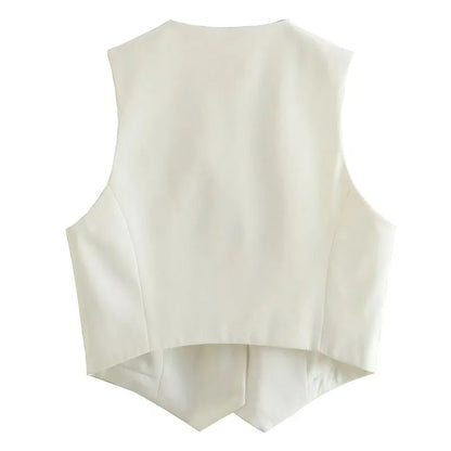 MUJER Women's Vest Black White Cropped Vest Top Women V Neck Sleeveless Vest Woman Fashion Working Summer Suit Vest Short Coats