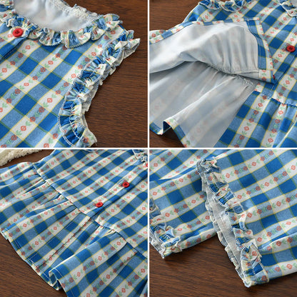 Bear Leader Korean Version Kids Clothes Girls Blue Imitation Denim Suit Summer New Sleeveless Top+Wide Leg Pants Two-piece Set
