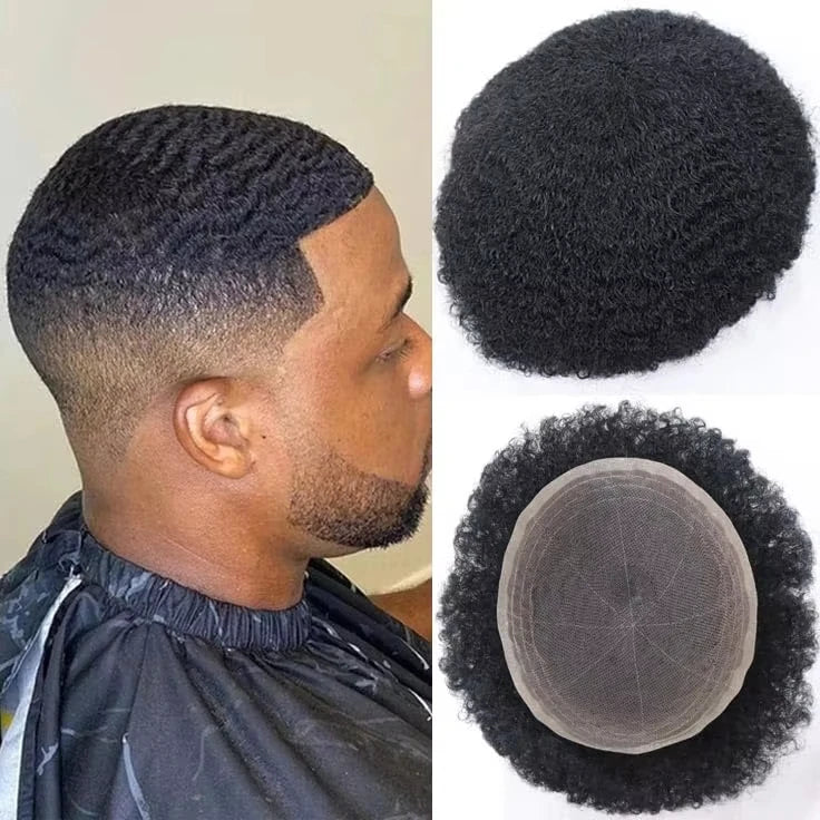 Afro Toupee for Men Undetectable Full Lace Toupee Wig Male Hair Prosthesis 6" System Unit Afro Curly Wig
