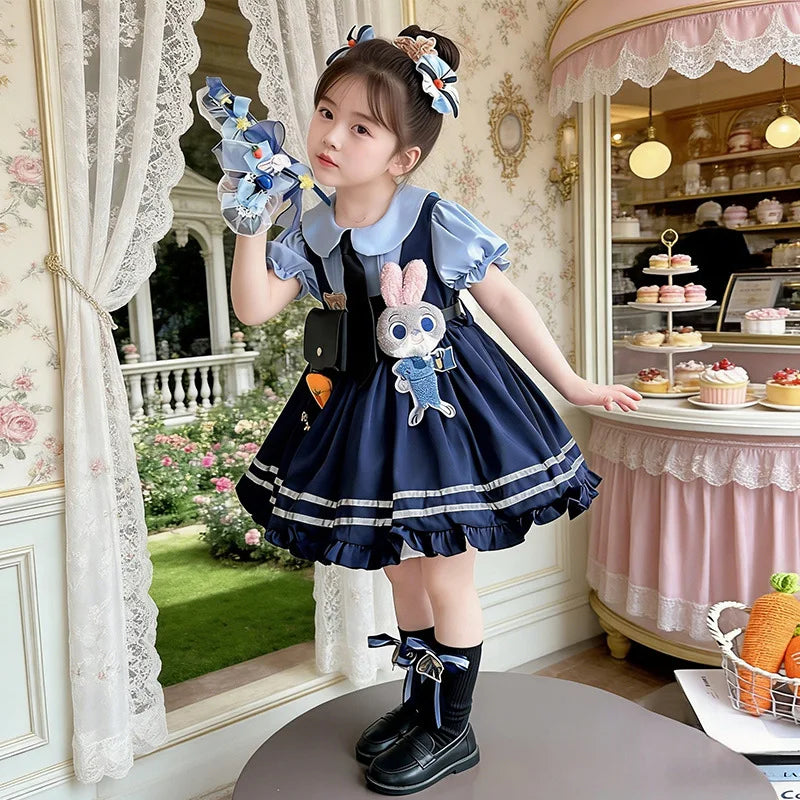 Girl Cosplay Judy Hopps Police Officer Dress Ear Sheriff Hat Bunny Costume Kids Dress Up Halloween Rabbit Disguise Dress Outfits