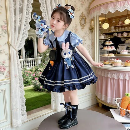 Girl Cosplay Judy Hopps Police Officer Dress Ear Sheriff Hat Bunny Costume Kids Dress Up Halloween Rabbit Disguise Dress Outfits