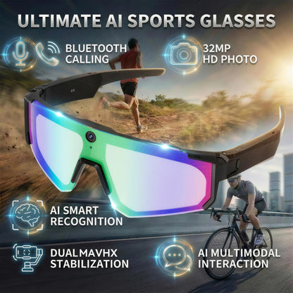 Smart Video Sunglasses 1200P 30fps Action Camera 32GB WiFi App Transfer Dual Anti-Shake AI Object Identify Fast Charge Glasses