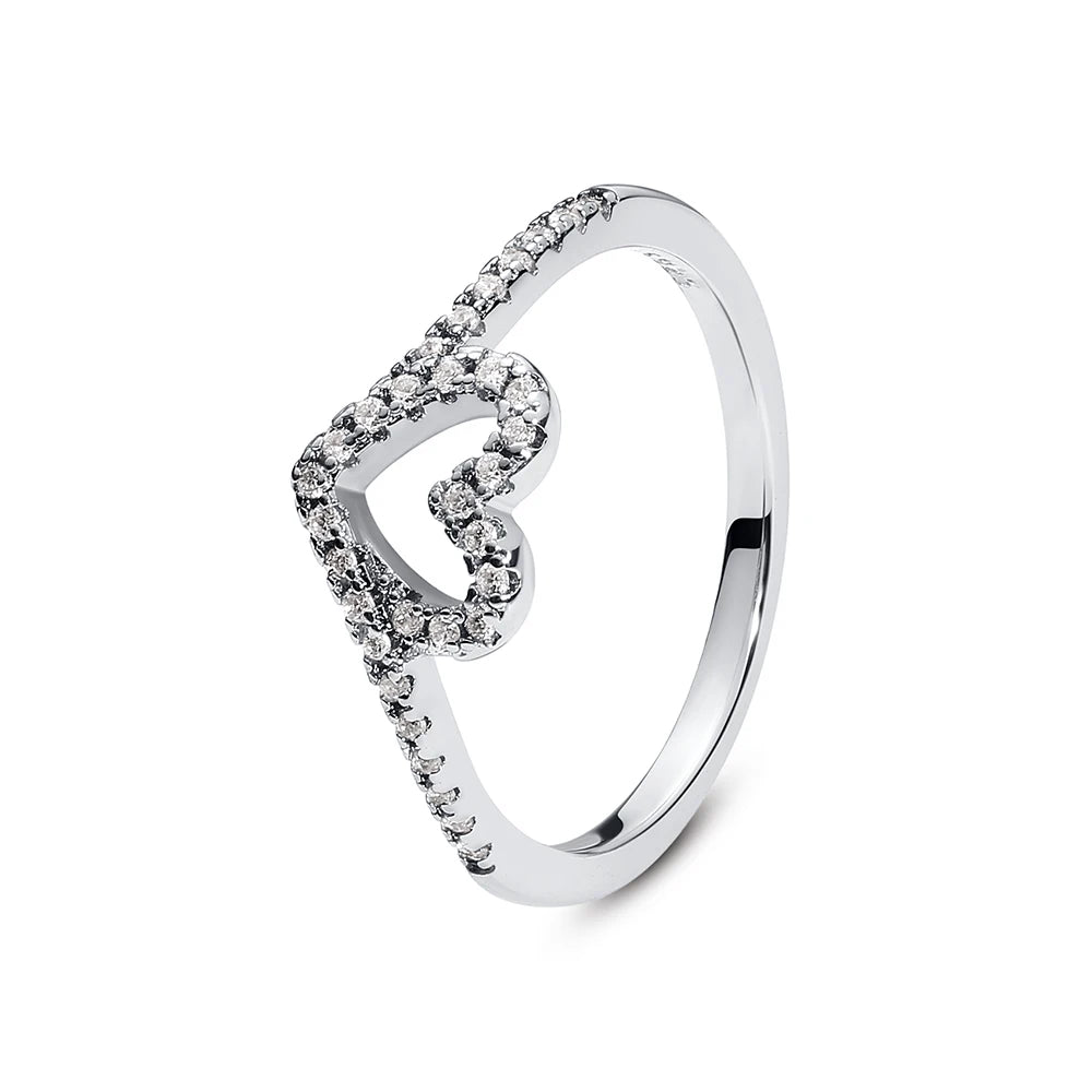 Original 925 Sterling Silver Ring Love Heart Pave CZ Crystal Stackable Rings For Women Wedding Engagement Birthday Gift Jewelry