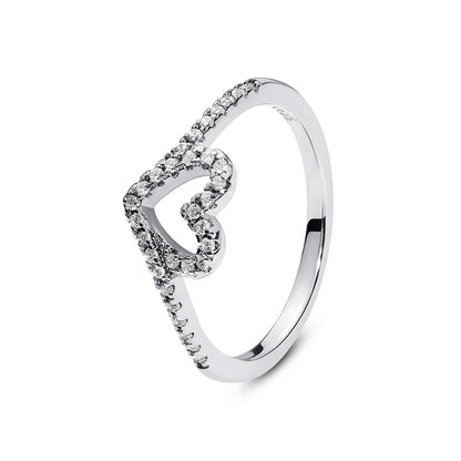 Original 925 Sterling Silver Ring Love Heart Pave CZ Crystal Stackable Rings For Women Wedding Engagement Birthday Gift Jewelry
