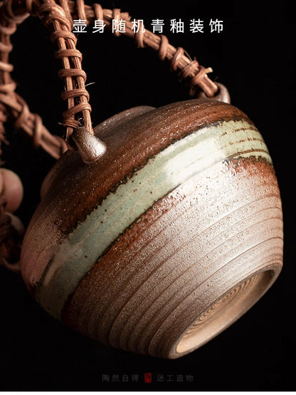 400ml Clear Water Wood-fired Porcelain Lifting Handle Teapot Aesthetic Tea Infuser Pot Tea Maker Kettle With Strainer Teaware