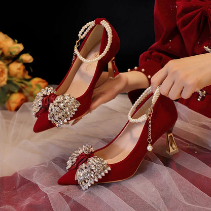 Red Wedding Shoes Women's 2025 New High Heels
