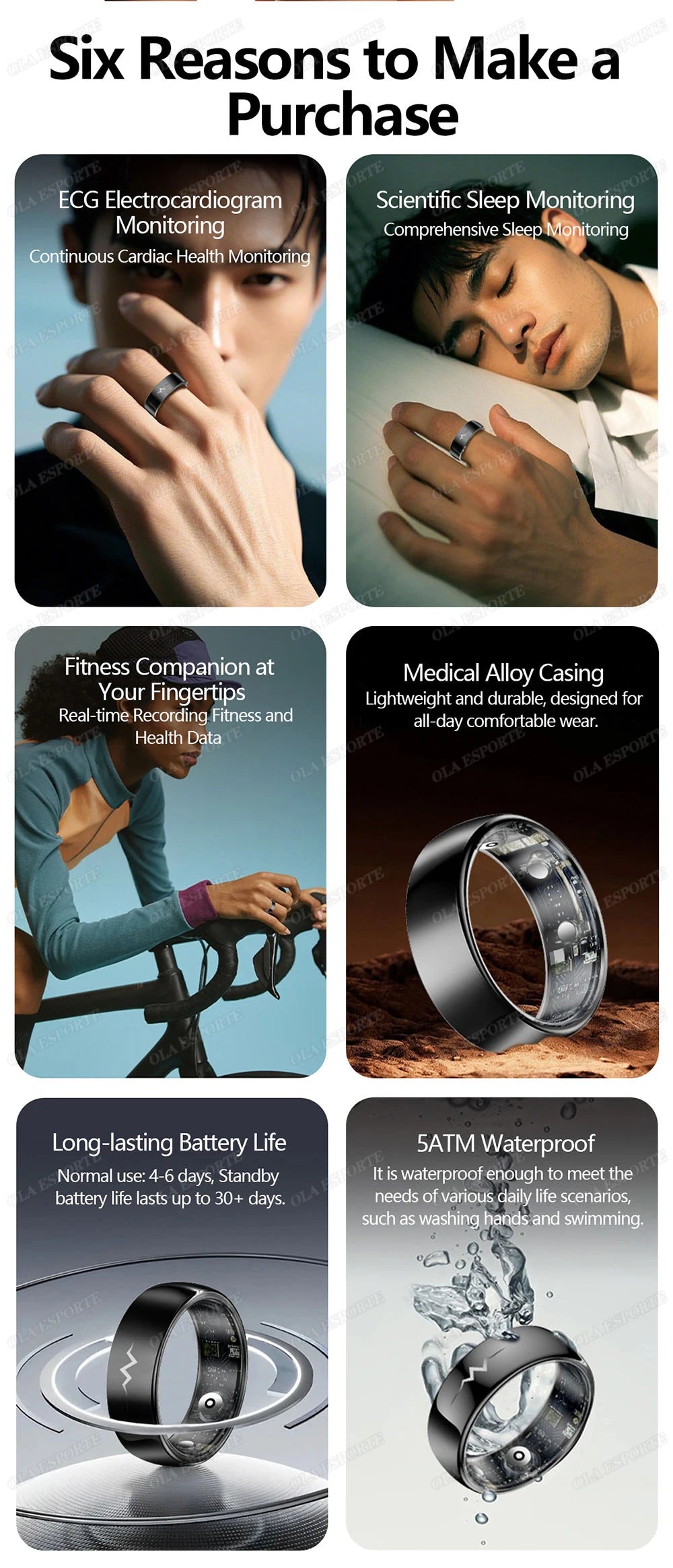 New ECG Smart Ring Men Women Bluetooth Blood Heart Rate Blood Oxygen Health Monitoring Multi Sports 5ATM Waterproof smartring
