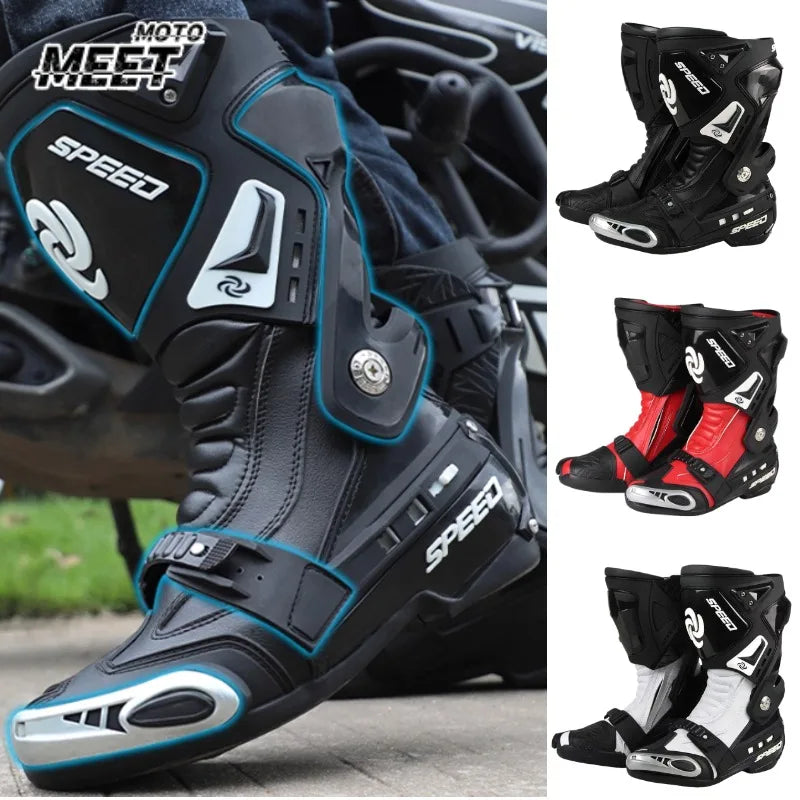 Microfiber Leather Motorcycle Off-Road Rally Boots Men SPEED Racing Dirt Bike Boots Knee-high Motocross Boots Riding Motorboats