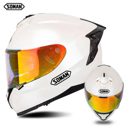 SOMAN ECE Motorcycle Helmet Adjustable Double Lenses Full Face Helmet Motocross Head Protection Anti-Fall Biker Motorbike Helmet