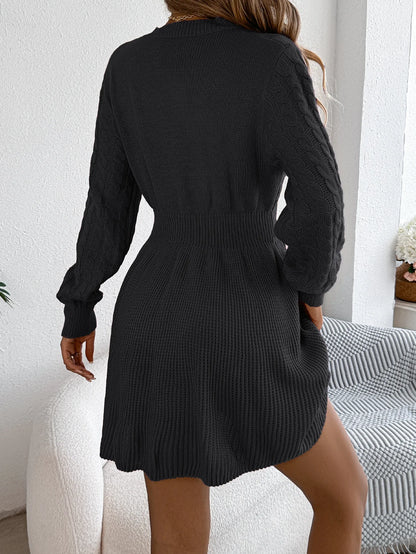 Autumn And Winter 2025 Europe And America Solid Color Fried Dough Twists Waist Lantern Long Sleeve Wool Dress A-line Dress Dress