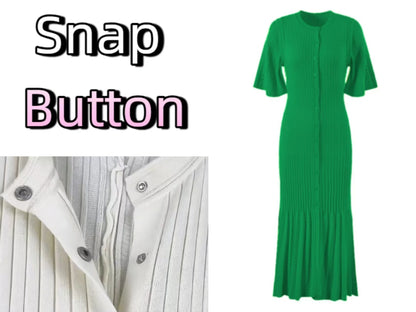 Elegant Knitted Single Breasted Midi Dress Women's Patchwork Dresses Female 2025 Summer Robe New Black Beige Robes Evening Party