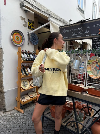 2026 EME Studio Winter Spain Version Of The Letter Printed Shirt New Unisex Loose Couple Personality Casual Fashion Sweater