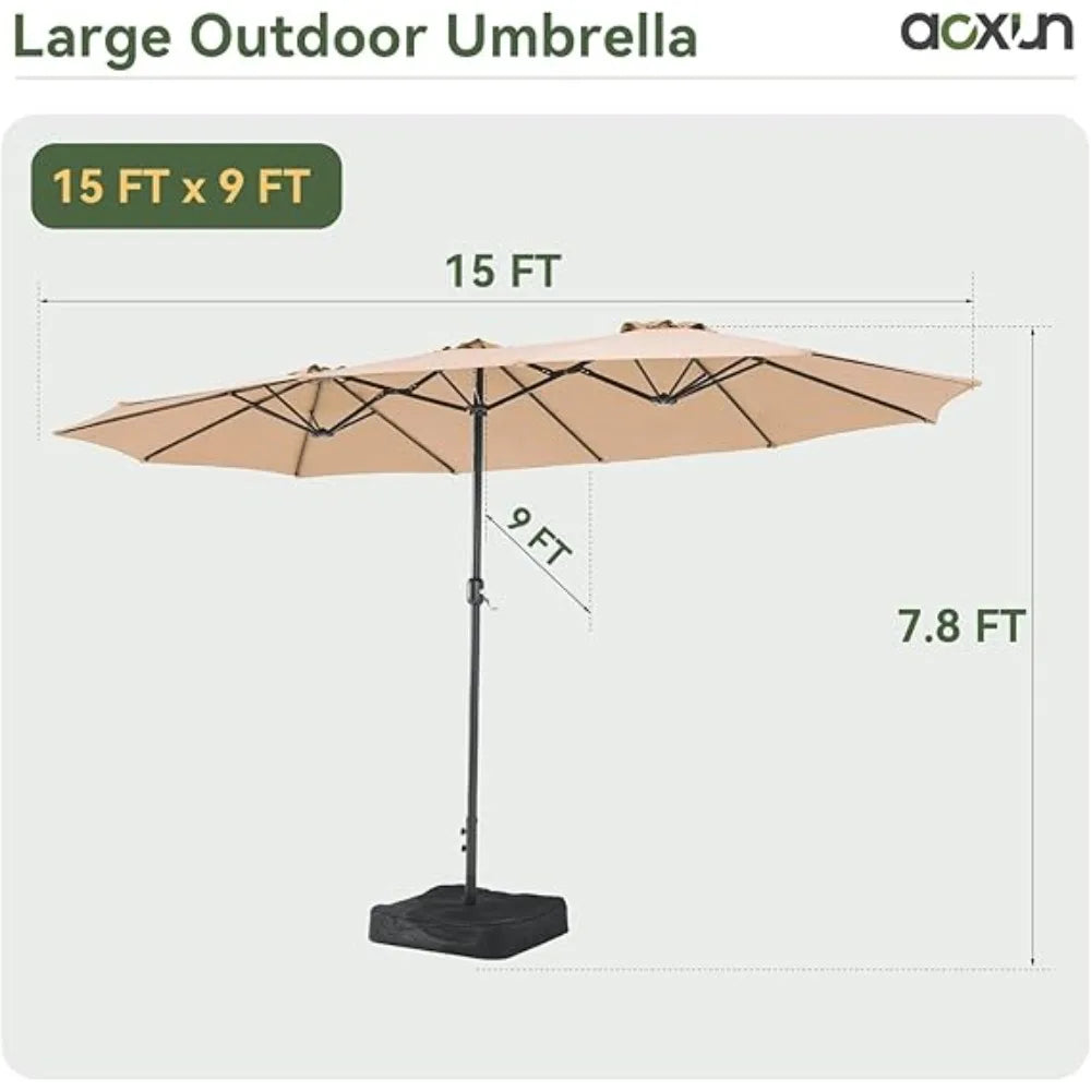 15ft Patio Umbrella with Base Included, Outdoor Double-Sided Rectangular Umbrella with Crank Handle, Large Standing,Customized