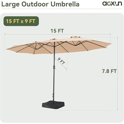 15ft Patio Umbrella with Base Included, Outdoor Double-Sided Rectangular Umbrella with Crank Handle, Large Standing,Customized