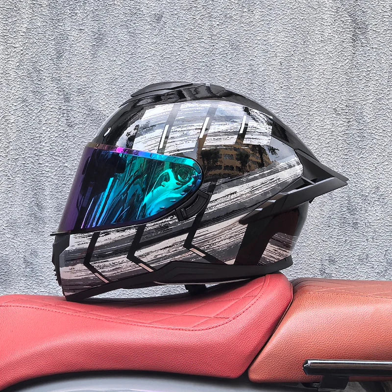 Motorcycle helmet, men's and women's dual lens full face helmet, motorcycle sports car, all season full face helmet