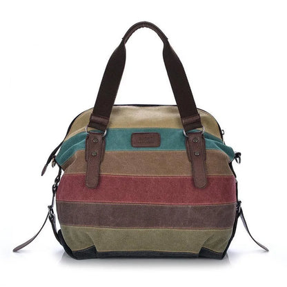 Canvas Totes Striped Womens Handbag 2021 Patchwork Rainbow Shoulder Bag Fashion Female Casual Crossbody Bag Sac A Main