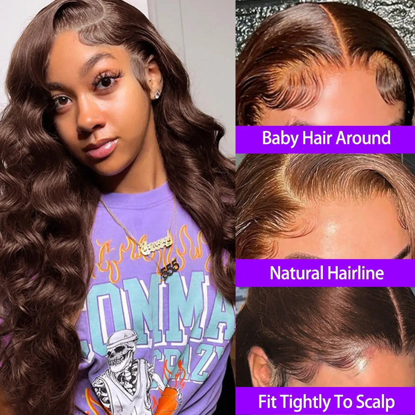 Chocolate Brown 13x4 Lace Front Wig Brazilian Pre Plucked 13x4 HD Lace Frontal Wigs Dark Brown Body Wave Human Hair Closure Wigs