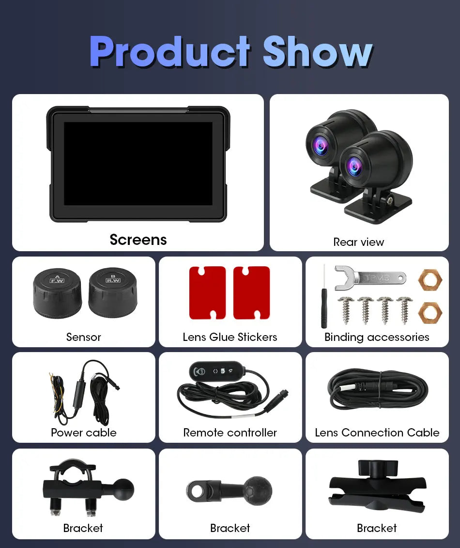 7 inch Motorcycle CarPlay Screen With TPMS GPS for Moto Navigation Display Screen Android Auto Digital Motorcycle Dashboard BT