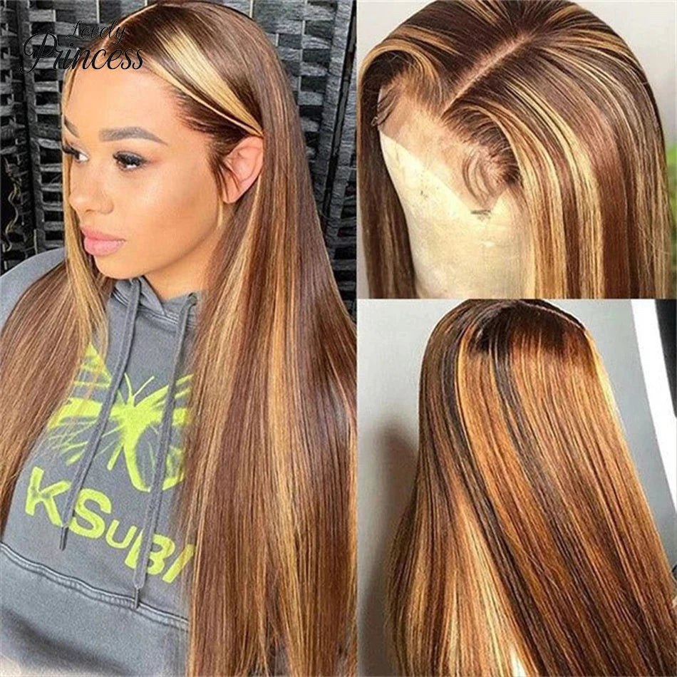 Honey Blonde 4/27 Highlight Wig 13x6 HD Lace Frontal Natural Hairline Pre-Plucked 13x4 Bone Straight Colored Lace Front Wigs