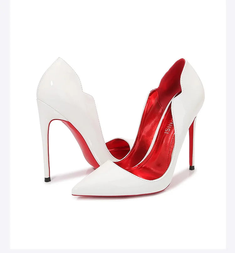 Black Curl Upper Women Patent PU Pointed Toe Stiletto 12cm High Heels Sexy Ladies Party Dress Shoes Club Dance Women Pumps