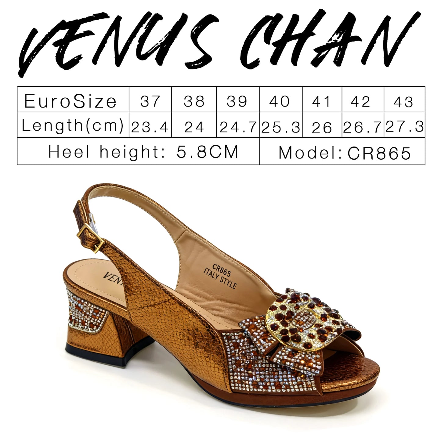 Venus Chan 2026 Elegant Women's Rhinestone Peep Toe High Heels Sandals - Italian Design with Matching Bags in Brown Color
