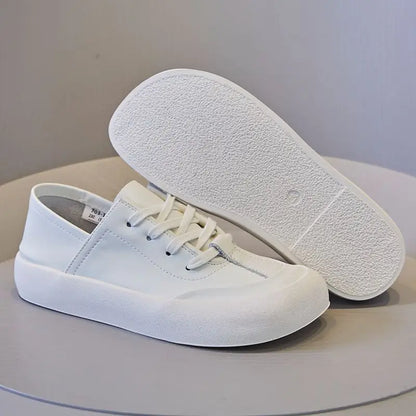 GKTINOO Genuine Leather Lace Up White Shoes For Women Flats Heel Sofe Soles Sneakers Shoes Luxury Leisure Fashion Big Head Shoes