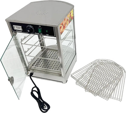 Commercial Food Warmer 3 Tier Countertop Food Display Case, 110V 850W Stainless Steel Pizza Warmer with Temperature Display