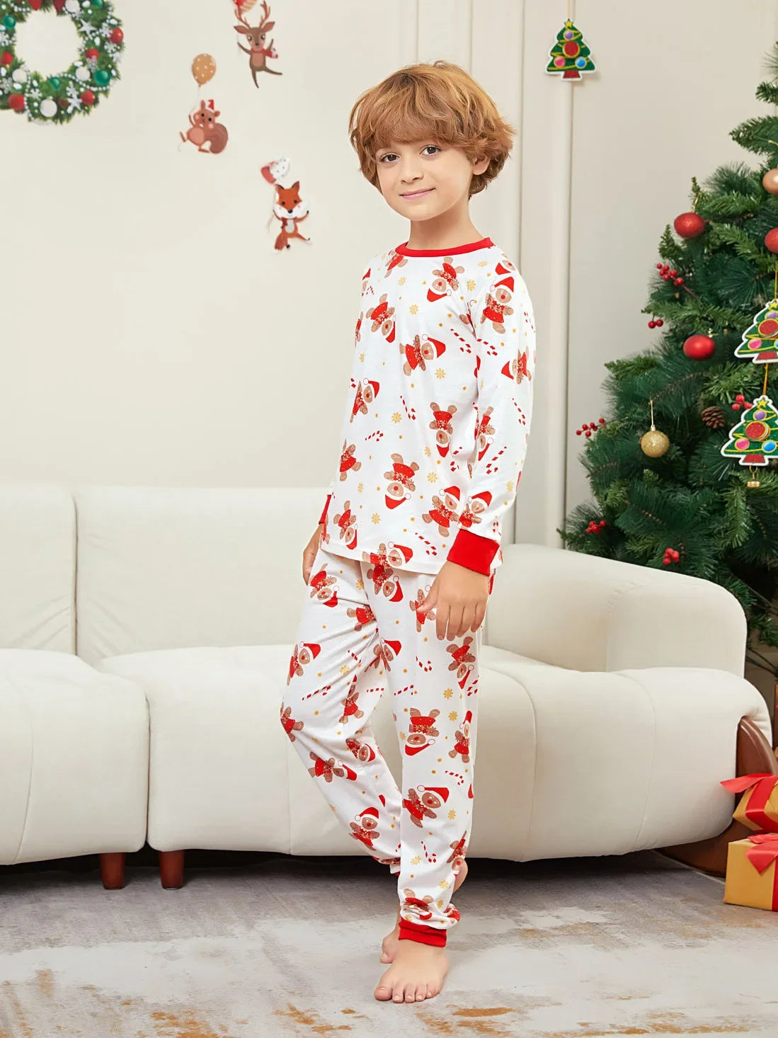 New 2025 Cartoon Allover Print Christmas Pajamas in Set Couples Casual Sleepwear Children's Clothing Baby Dog Romper Family Look