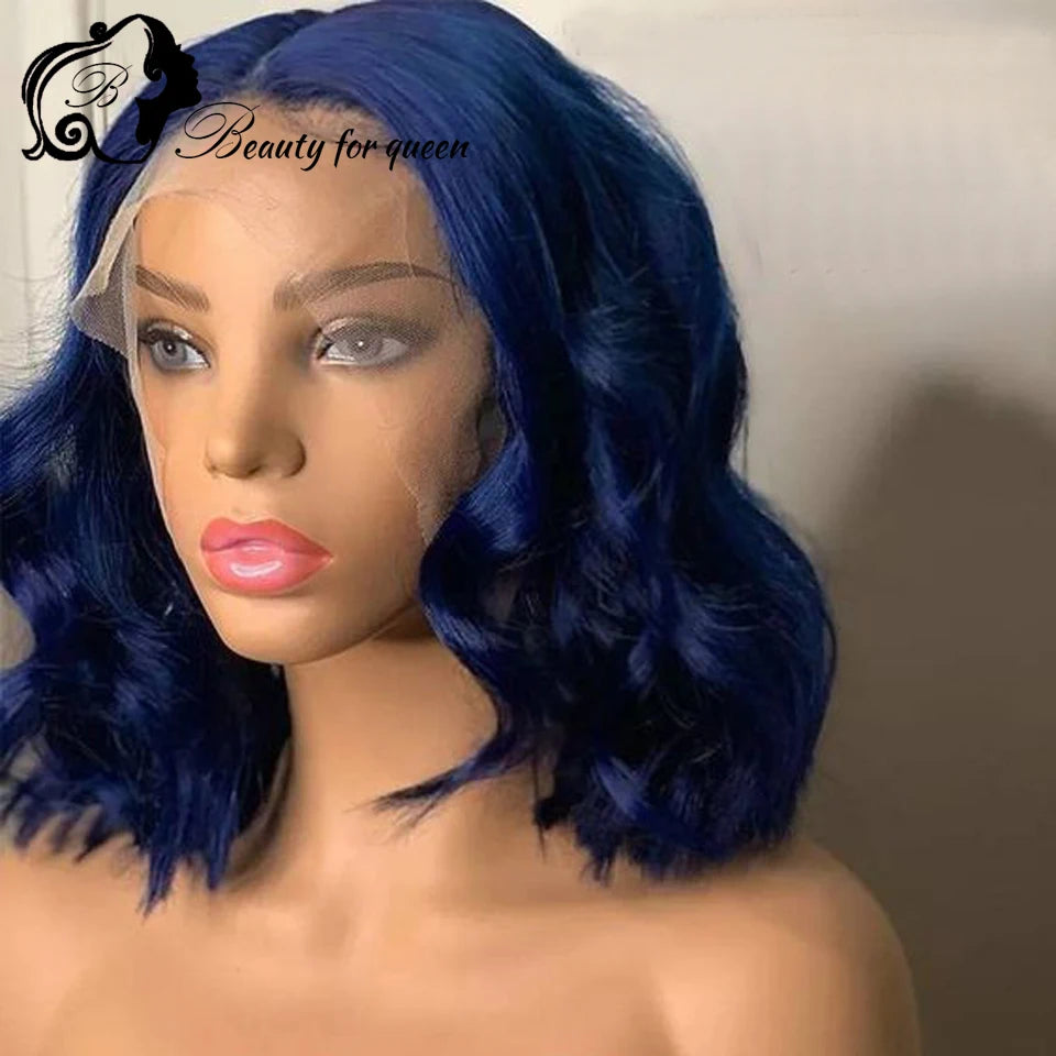 Blue Body Wave Lace Frontal Wig Angel Hair 180%Density  Human Hair Wigs 100%Human Hair Quality Blue Colored 13*4 Lace Front Wigs