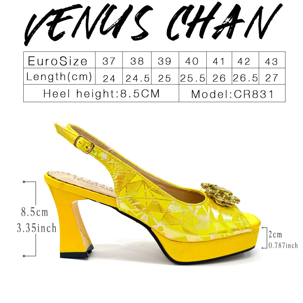 Venus Chan 2025 Elegant Peep-Toe Heels for Women - Perfect Italian Party Shoes & Bag Set with Sparkling Diamond Accents