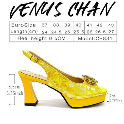Venus Chan 2025 Elegant Peep-Toe Heels for Women - Perfect Italian Party Shoes & Bag Set with Sparkling Diamond Accents