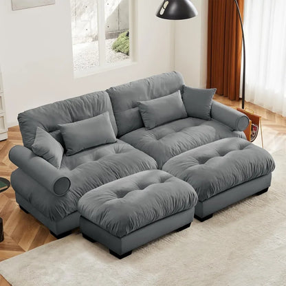 Grey Velvet Sectional Sofa for Modular Living Spaces, Oversized Couches Ideal for Apartments and Bedrooms