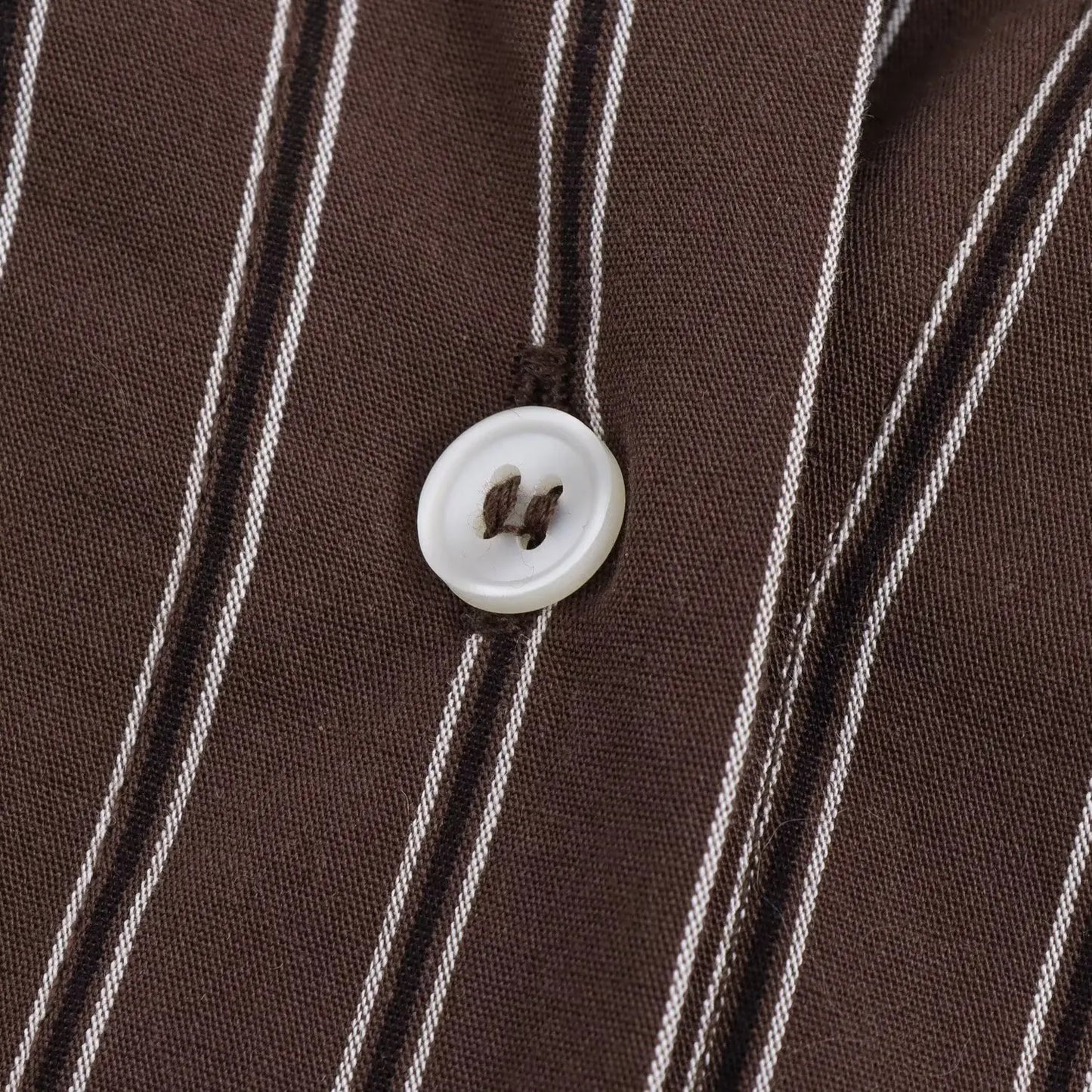 EDSA Women Brown Batwing Stripe Shirt Long Sleeves with Cuffs Patch Pockets Button-up Front for Office Lady Blouse