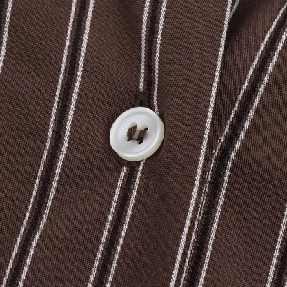EDSA Women Brown Batwing Stripe Shirt Long Sleeves with Cuffs Patch Pockets Button-up Front for Office Lady Blouse