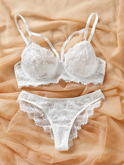 Women's Lingerie & Underwear， Eyelash Sxy Fancy Lace Strapping Underwire Bra &  Brazilian Panties ， Sexy Style