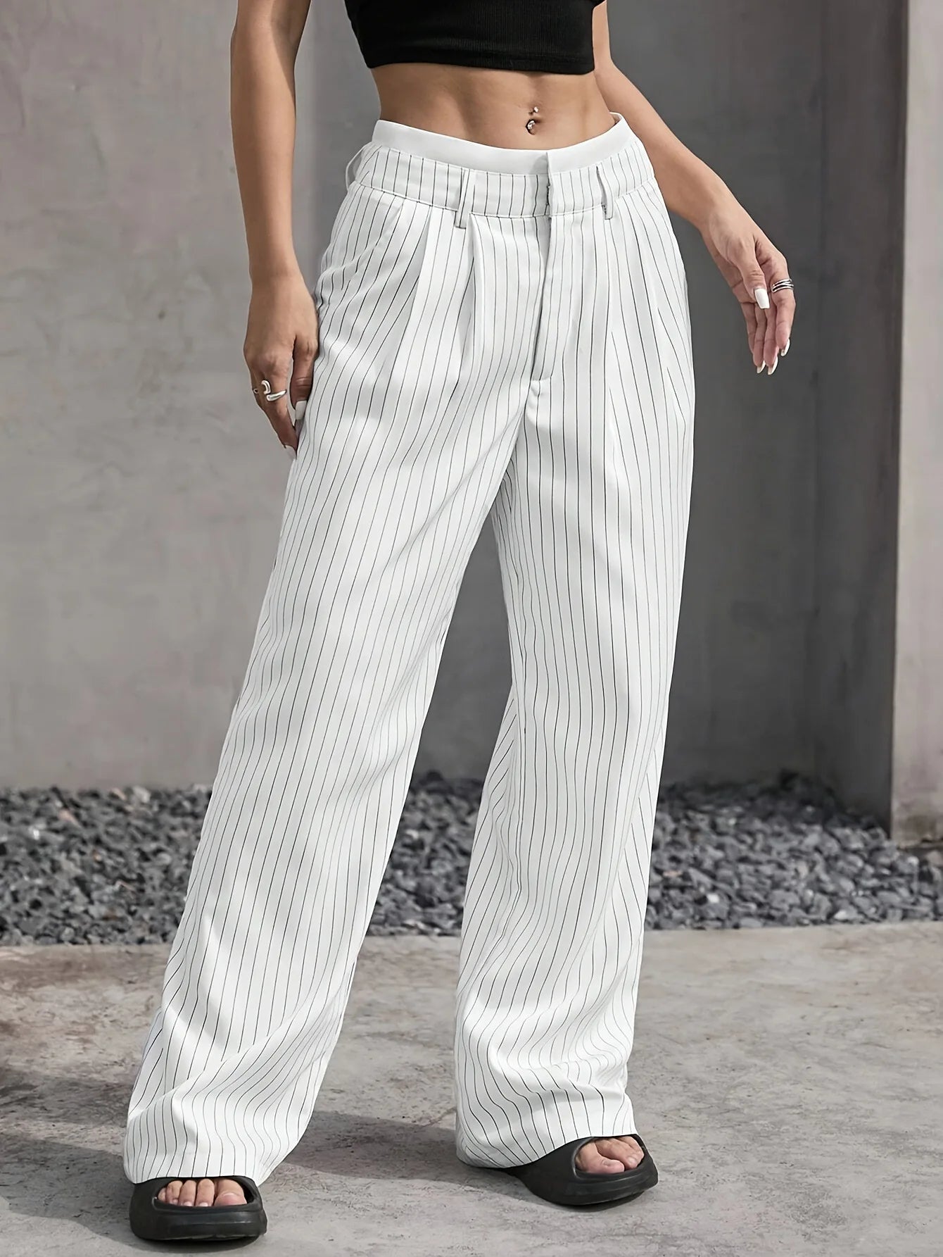 Fashion Pants Women's Stripe Straight Pants 2024 Autumn Winter High Waisted Casual Suit Pants Office Lady Women Trousers Bottoms