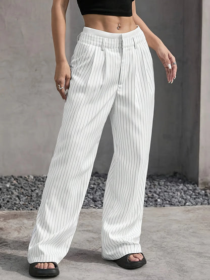 Fashion Pants Women's Stripe Straight Pants 2024 Autumn Winter High Waisted Casual Suit Pants Office Lady Women Trousers Bottoms