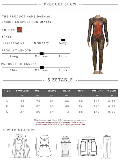 Sisterlinda Printing Slim O-Neck Long Sleeve Jumpsuit Women Sexy Popular Body-shaping Vestidos Girl Party Leisure Pencil Pants