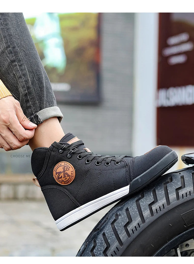 Motorcycle Shoes Men Riding Boots Casual Flat Shoes Anti-collision Toe Heel Protection Outdoor Cycling Motobike Sports Sneakers