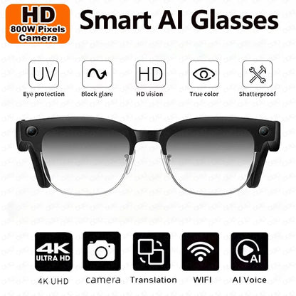 New 800W 4K UHD Camera Smart AI Glasses Recording Videos 290mAh Photo Recognition Translation Al Voice Bluetooth Smart Glasses
