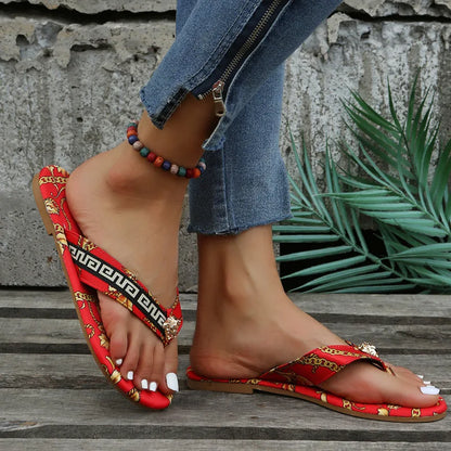 Sexy Flip-Flops Women's Slippers New  Fashion Printing Flat Flip-Flops Outdoor Slipper Flat Slippers Women  Large Size  Sandals