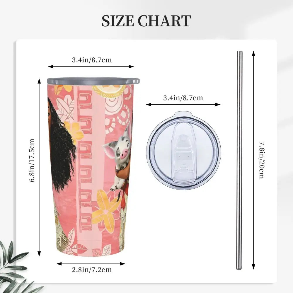 Moana and Pua Cartoon Movie Insulated Tumbler with Straws Stainless Steel Coffee Mugs Double Wall Car Bottle Cups 20oz