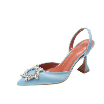 Brand Women Pumps Luxury Crystal Slingback High Heels Summer Bride Shoes Comfortable Triangle Heeled Party Wedding Shoes