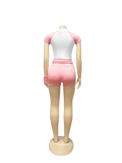 Leosoxs Sporty Patchwork 3 Piece Set Women Casual Summer Headband+Crop Top+High Waist Bike Shorts Street Matching Tracksuit