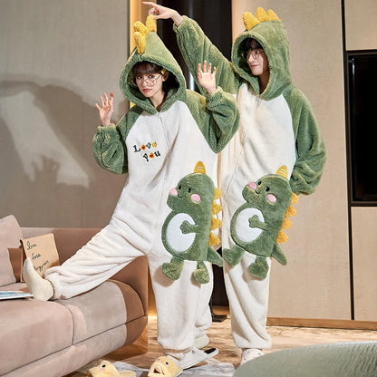 Kigurumi Adults Winter Sleepwear Women Men Pajamas Animal Onesie Thicken Couples Pijamas Cartoon Night Wears For Women Homewear